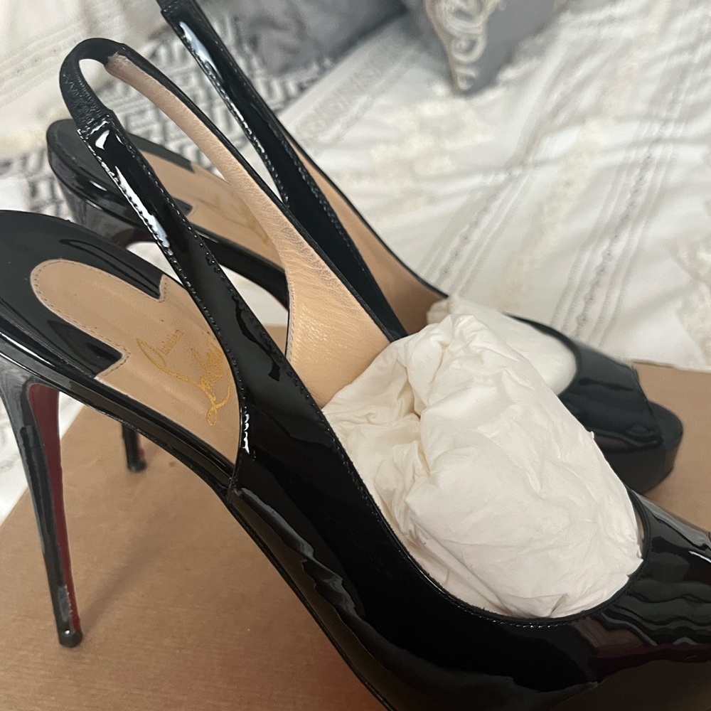 Christian Louboutin Black Patent Slingback Heels